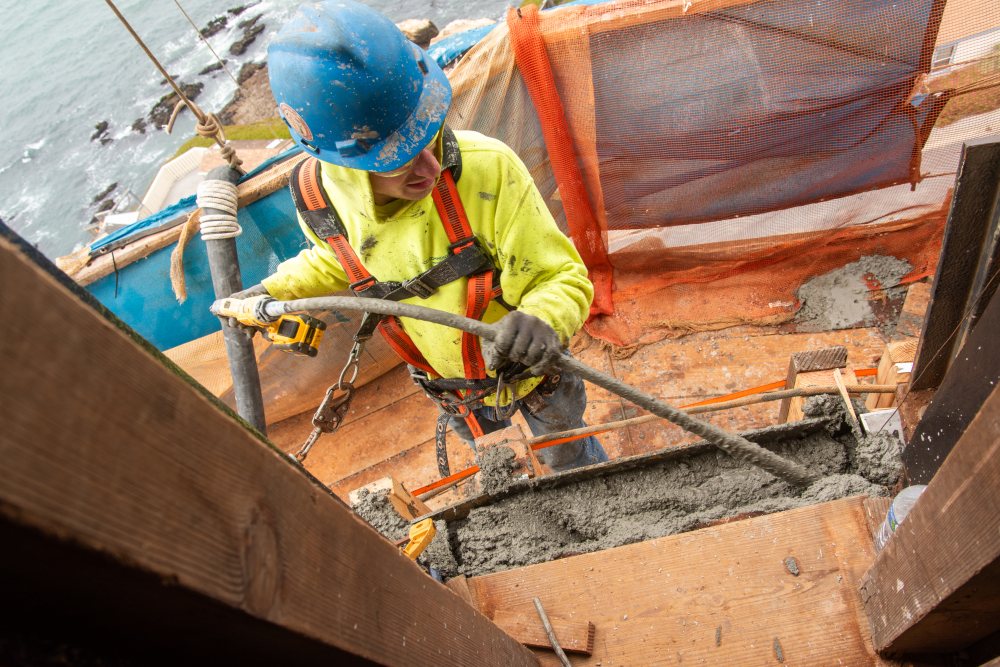 Bird’s-eye view of the pour above the ocean